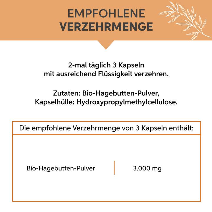 Nährwerte und Zutaten Eltabia Bio Hagebutten Kapseln 100 (100 Stück, Kapseln)