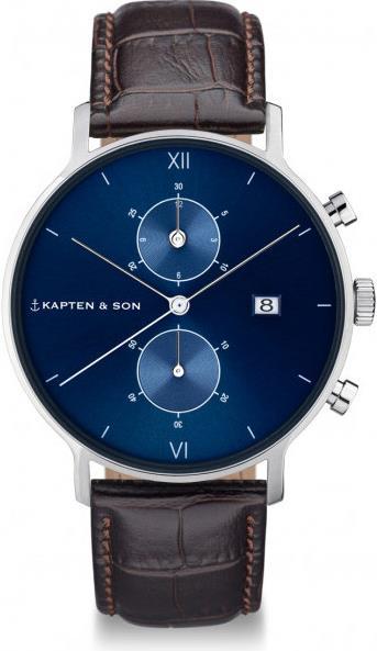 Produktbild Kapten & Son Chrono Silver Blue Brown Croco Leather (Analoguhr, 40 mm)