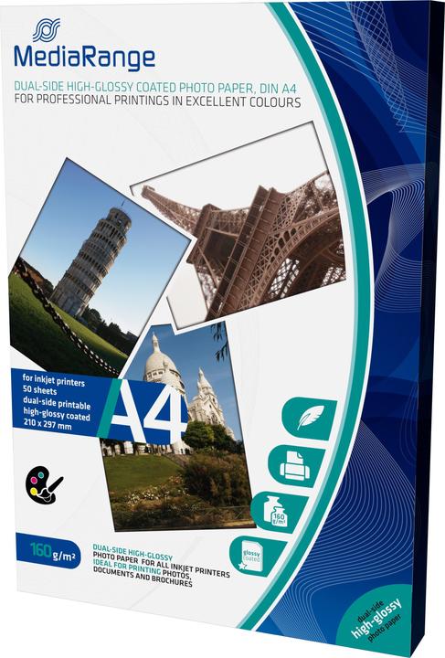 Produktbild MediaRange Doppelseitiges hochglänzendes Fotopapier (160 g/m², A4, 50 x)