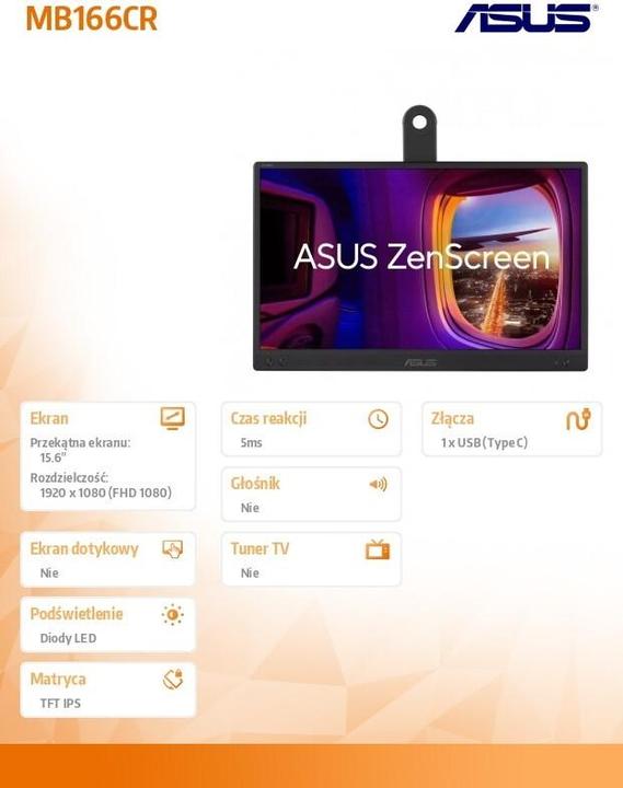 Actual product image ASUS ZenScreen MB166CR (1920 x 1080 pixels, 15.60")