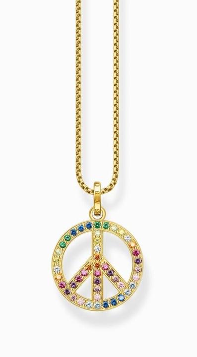 Produktbild Thomas Sabo Halskette mit Anhänger Peace Zeichen mit Bunten Steinen Vergoldet (925er Silber, 50 - 55 cm)