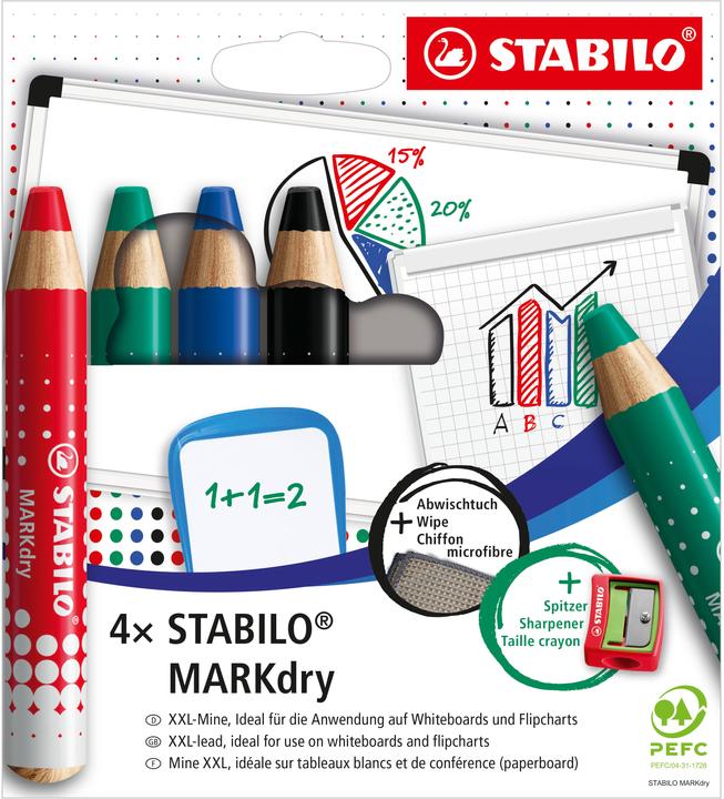 Image du produit STABILO Marqueur MARKdry (Rouge, Vert, Bleu, Noir, 5 mm, 4 x)