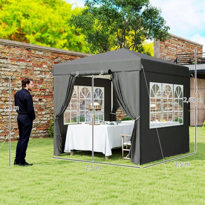Image du produit Swisshandel24 Faltpavillon 2,5x2,5m, wasserabweisend, mit 4 Seitenteilen, Dunkelgrau (250 cm, 250 cm)
