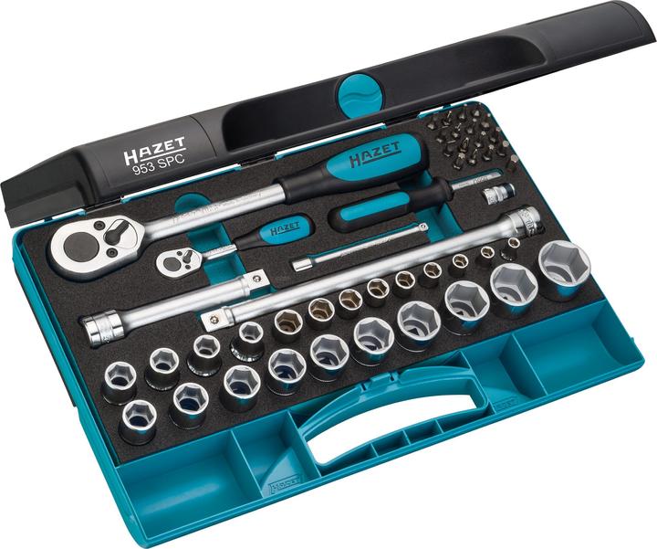 HAZET Steckschlüssel Satz 953SPC ∙ Vierkant6,3 mm (1/4 Zoll), Vierkant12,5 mm (1/2 Zoll) ∙ 0,5 x 4 … (24 mm, 17 mm, 19 mm, 10 mm, 16 mm, 27 mm, 26 mm, 18 mm, 11 mm, 20 mm, 12 mm, 22 mm, 14 mm, 23 mm, 13 mm, 25 mm, 15 mm, 21 mm, 3 mm, 5 mm, 7 mm, 6 mm, 8 mm, 9 mm, 4 mm)