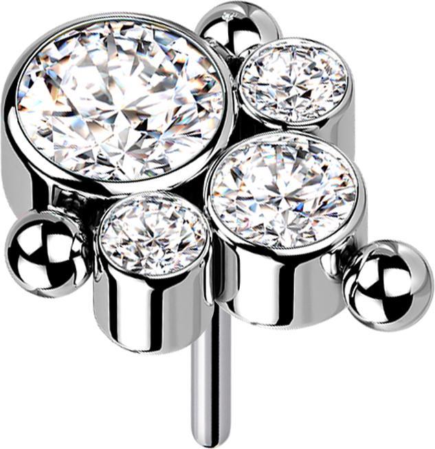 Produktbild Star Piercing Threadless silber drei Kugeln vier Kristalle silber (Titan G23, ohne Messing)