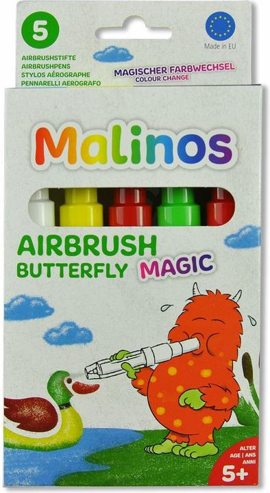 Immagine prodotto Malinos Penne ad aerografo Magic Butterfly 5 colori + stencil 5+ (multicolore, 5 x)
