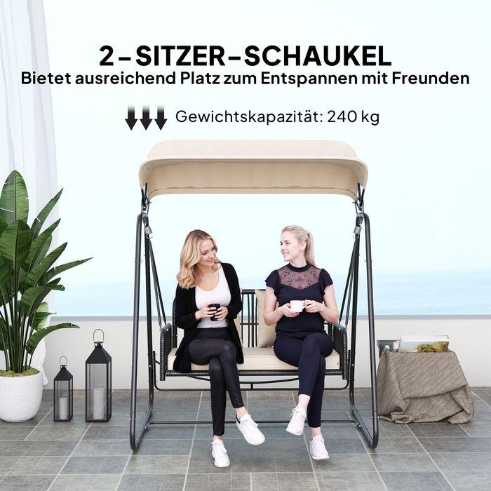 Produktbild Swisshandel24 2-Sitzer Hollywoodschaukel Rattan, bis 240 kg, 149x121x180 cm Khaki