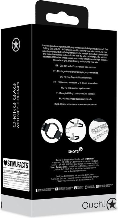 Actual product image Ouch! O-Ring Gag with Nipple Clamps - Black
