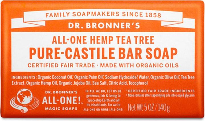 Actual product image Dr. Bronner's Dr Bronner's 3-in-1 Tea Tree Pure Castile Bar Soap 140g (Hard soap)