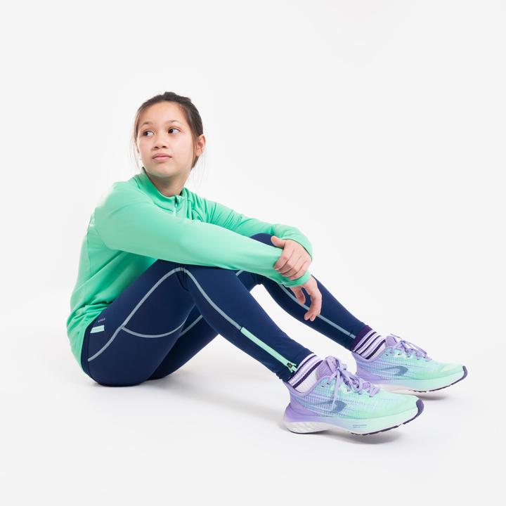 Produktbild Kiprun Laufshirt langarm warm 1/2 Reissverschluss Kinder Running - Warm 100 grün (152)