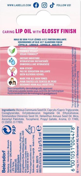 Nutritional values and ingredients Labello Lip Oil Dress Nude (Oil, 5.50 ml)