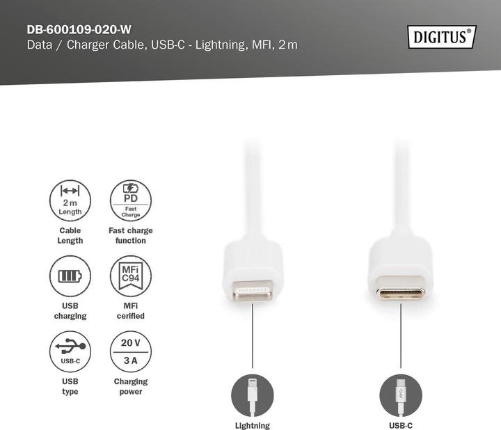 Produktbild Digitus USB Typ C – Lightning (2 m, USB 2.0)