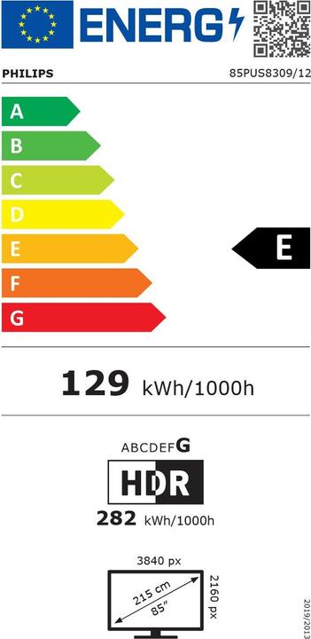 Energielabel Philips 85PUS8309/12 (85", PUS8309, LED, 4K, 2024)