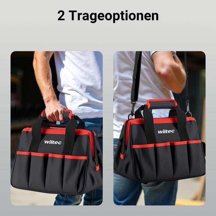Produktbild Wiltec Werkzeugtasche 30,5x23x25,5cm Arbeitstasche 9 Fächer Werkzeug Tasche Gurt