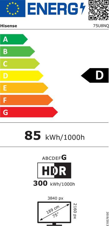 Label énergétique Hisense TV 75U8NQ (75", U8NQ, Mini-LED, DHU, 2024)