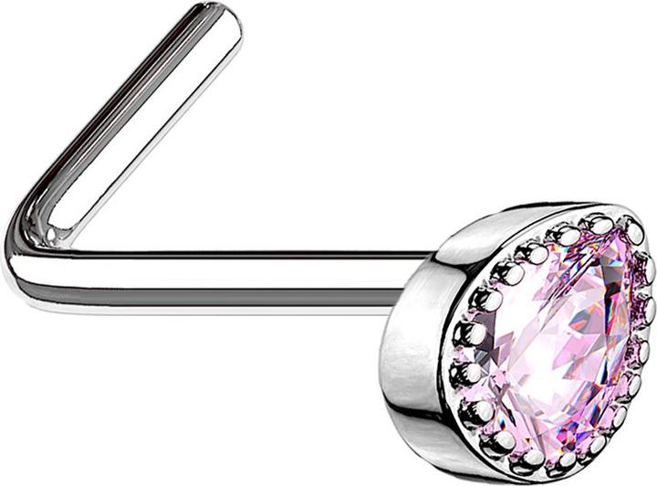 Produktbild Star Piercing Nasenstecker gewinkelt silber Kristalltropfen pink (Chirurgenstahl 316L, Messing)