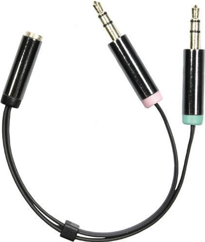 Immagine prodotto Deltaco Adattatore PC-cuffie 2 x 3,5 mm ha -> 1 (0.10 m, Connettore da 3,5 mm (AUX))