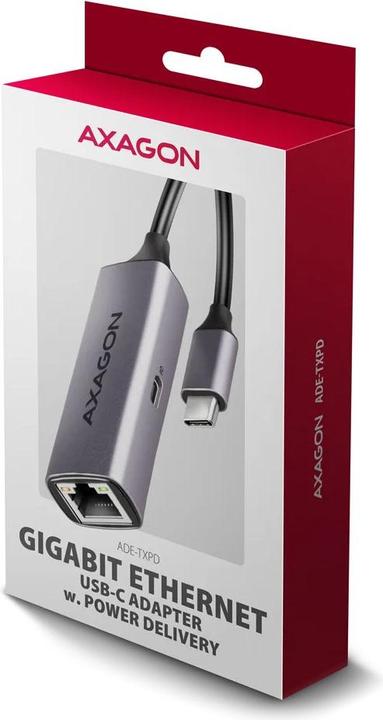 Image du produit Axagon ADE-TXPD, USB-C 3.2 Gen 1 - Gigabit Ethernet síťová karta, Asix AX88179, PD, auto instal (USB-C, RJ45 (1x))