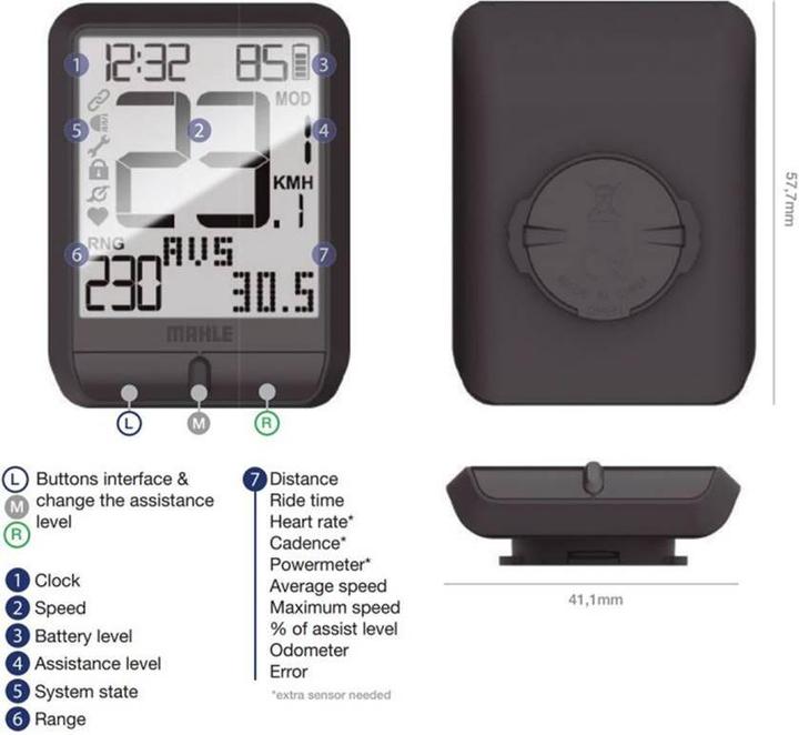 Actual product image Mahle wireless 3-button display without stand pulsar one lcd ant+