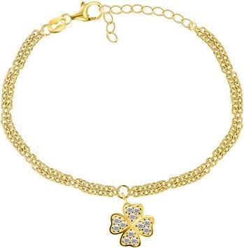 Brilio Silver - Beautiful silver bracelet with zircons Four Leaf Clover BRC45Y