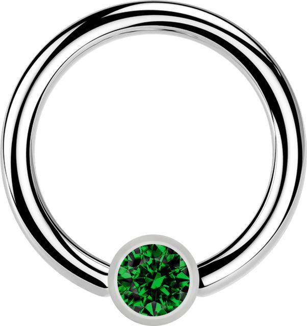 Image du produit Star Piercing Micro Ball Closure anneau argent et cristal vert (sans laiton, Acier chirurgical 316L)