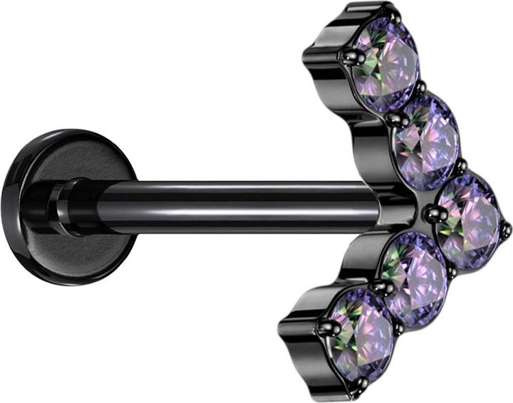 Produktbild Star Piercing Micro Threadless Labret schwarz Winkel mit Kristallen dunkel multicolor (ohne Messing, Titan G23)
