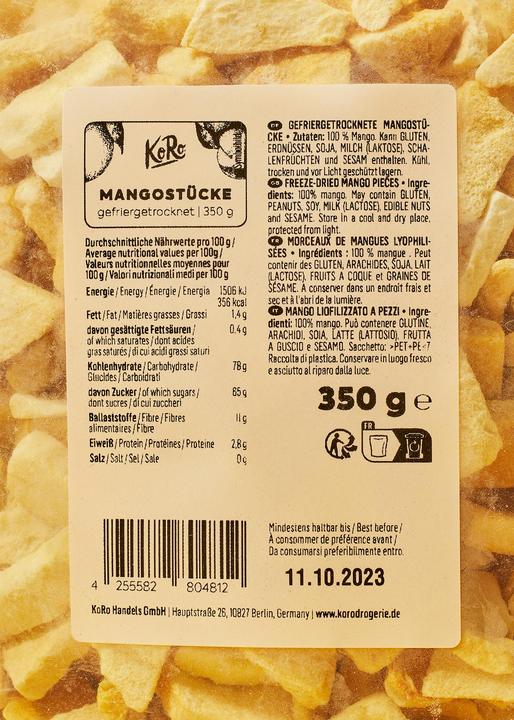 Valori nutrizionali e ingredienti KoRo Pezzi di mango liofilizzato (350 g)
