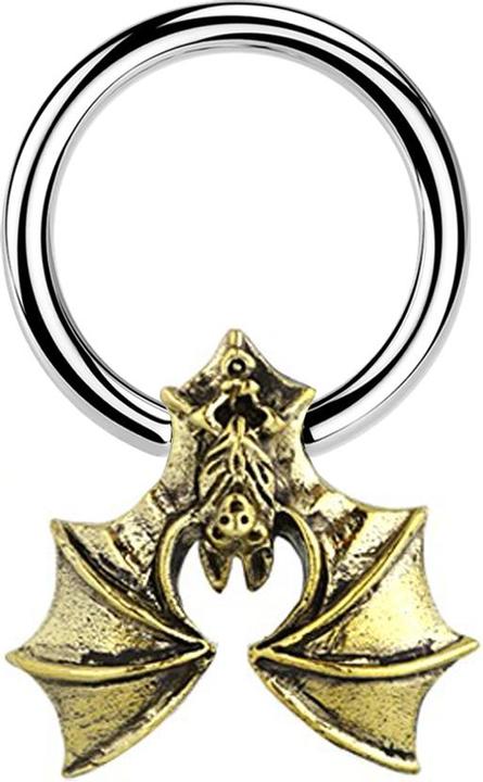 Star Piercing Closure Ring silber Fledermaus vergoldet (Messing, Chirurgenstahl 316L)