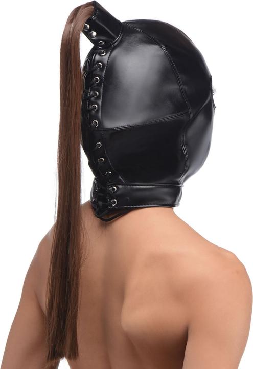 Actual product image Strict Leather Bondage Hood With Ponytail