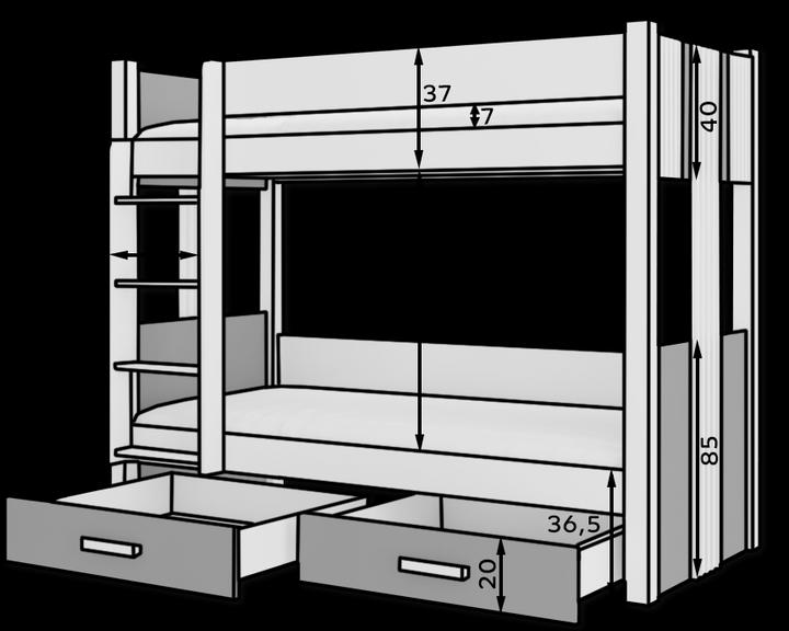 Image du produit ADRK Furniture Lit superposé double ARTA 180x80 (180 x 80 cm)