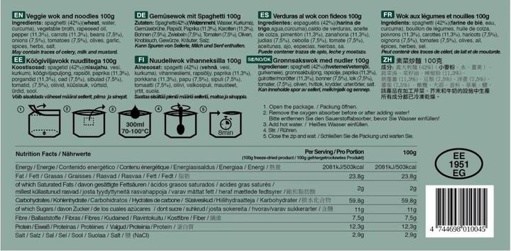 Nährwerte und Zutaten Tactical Foodpack Veggie Wok and Noodles (100 g)