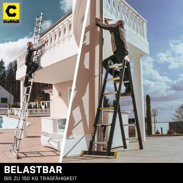 Actual product image Craftfull Telescopic ladder, 2 x 2.8 metres (Total 5.6 m) Black Edition (Telescopic ladder, 560 cm)