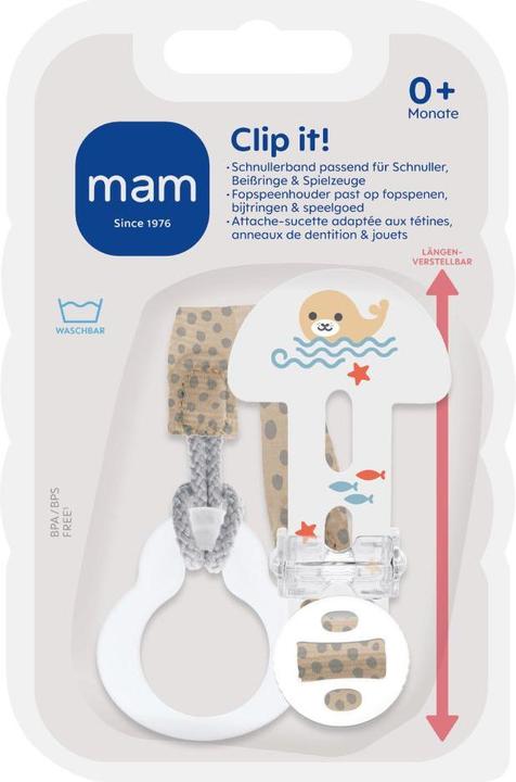 Produktbild MAM Schnullerketten Schnullerband Clip it! - Robbe (1 x, ab Geburt)