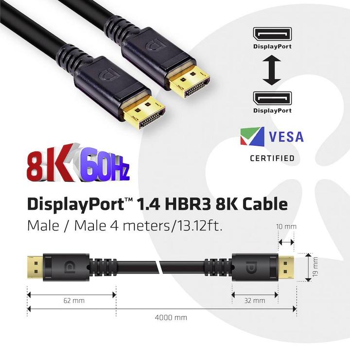 Immagine prodotto Club 3D Cavo DisplayPort 1.4 HBR3 8K M/M /13.12ft (4 m, DisplayPort)