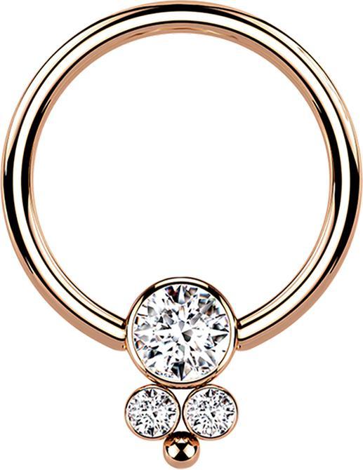 Produktbild Star Piercing Ball Closure Ring rosegold Scheibe mit drei Kristallen (Chirurgenstahl 316L)