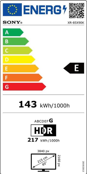 Energy Label Sony XR-85X90K (85", X90K, LCD, 4K, 2022)