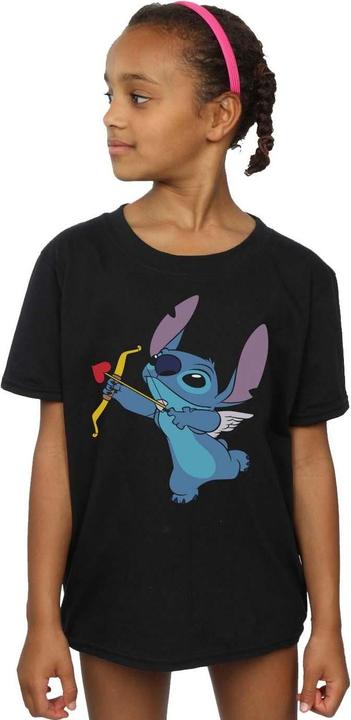 Actual product image Disney Girls Lilo And Stitch Stitch Cupid Valentines Cotton T-Shirt (128)