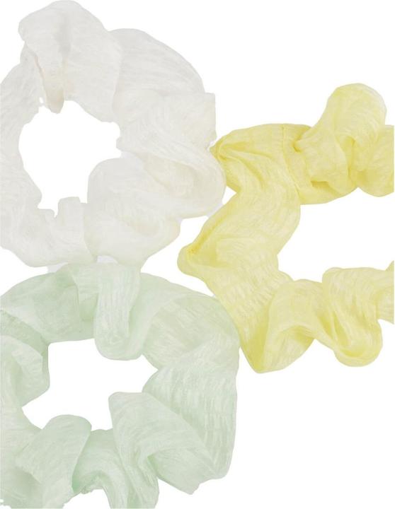 Actual product image Trisa Transparent Twisted Elastic Scrunchie, mint, yellow & white