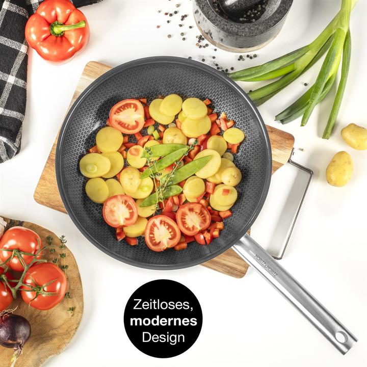 Actual product image Moritz & Moritz Stainless steel pan honeycomb structure 28cm with latest generation ceramic coating (Pan set + pot set, Stainless steel)