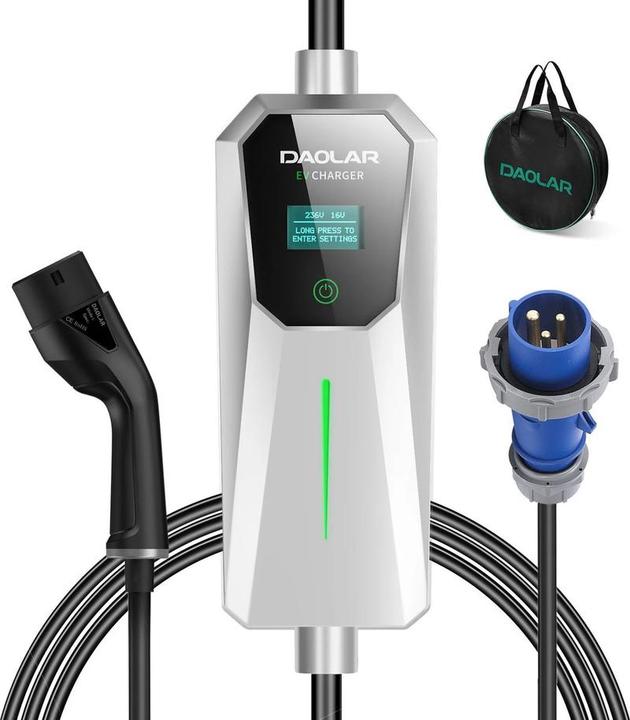 Daolar 7,4 kW - 32a - Typ 2 - 3 Pins - CEE -Hauslader mit einstellbarem Timer - 5 Meter Kabel - Auto (Type 2, 7 kW, 32 A, CEE 16)