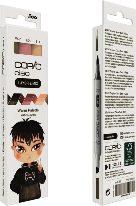 Produktbild Copic CIAO - Marker (E-11 Bareley Beige, W-7 Warm Gray No. 7, E-04 Lipstick Rose, 6 mm, 3 x)