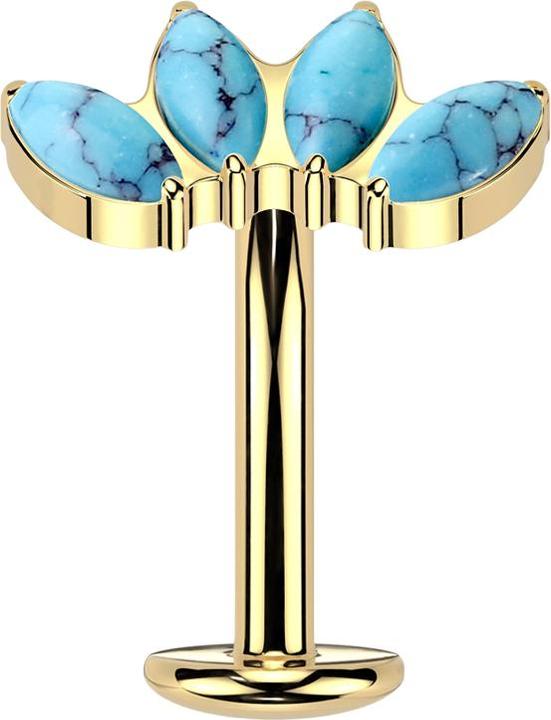Star Piercing Threadless Labret-Stab Banane vergoldet vier Ovale Türkis Steine (Titan)