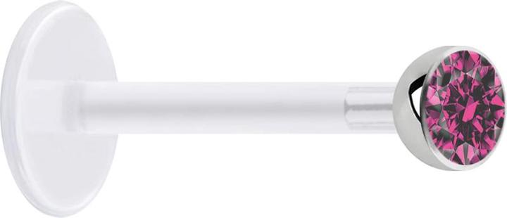 Immagine prodotto Star Piercing Micro Labret trasparente con sfera e cristallo rosa (Acciaio chirurgico 316L, senza ottone, Bioflex)