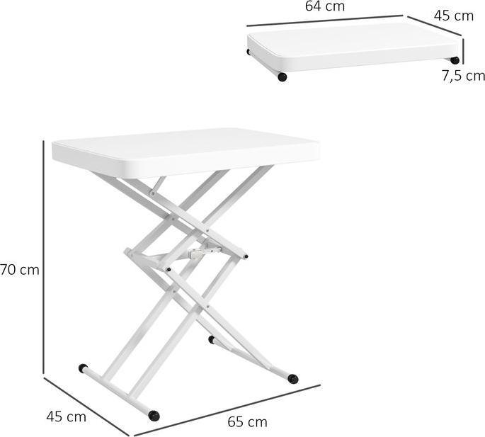 Immagine prodotto Swisshandel24 Beistelltisch Gartentisch höhenverstellbar, Kunststoff, bis 50kg belastbar, 65x45x70H cmWeiss