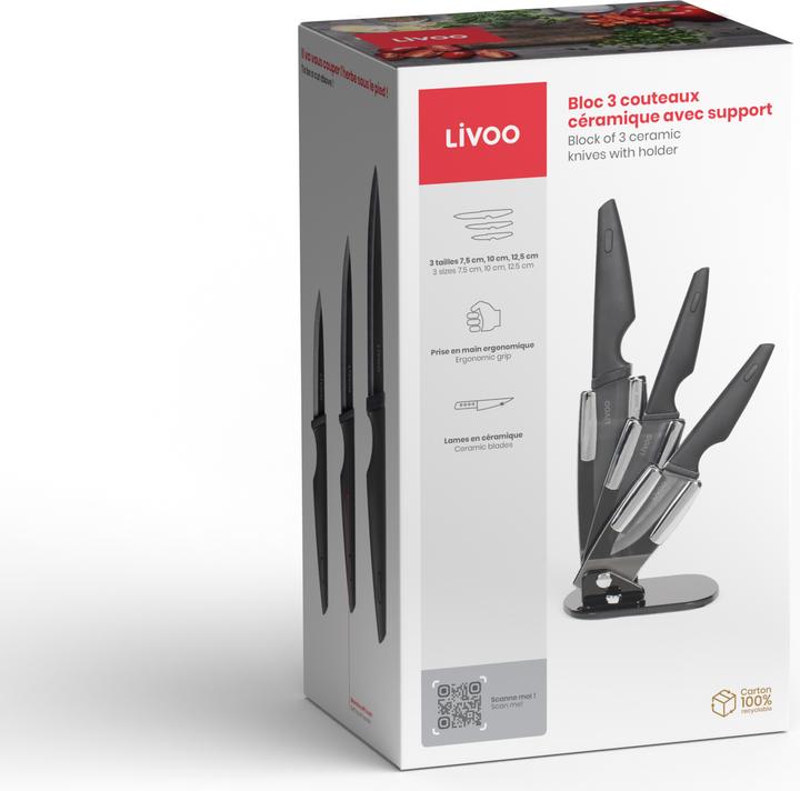 Immagine prodotto Livoo Blocco di 3 coltelli in ceramica con supporto