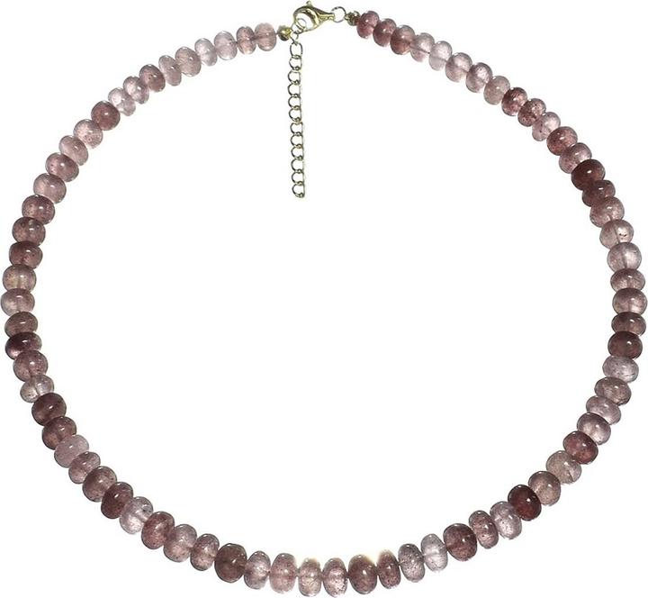 Xen Strawberry Quarz - Collier 8-10 mm Rondelle 45 + 5 cm 925 Silber vergoldet (925 Sterling Silber, 45 cm)