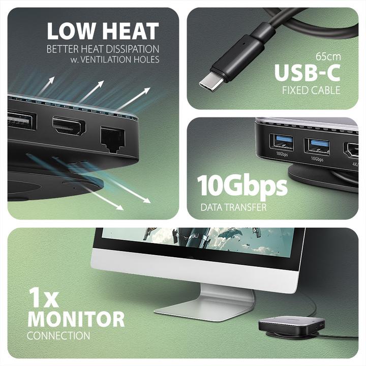 Actual product image Axagon HMC-UFO USB-C hub, M.2 SATA/NVMe, 1 Gbit/s Ethernet, 384 kHz audio - black/silver (USB-C, 3 Ports)