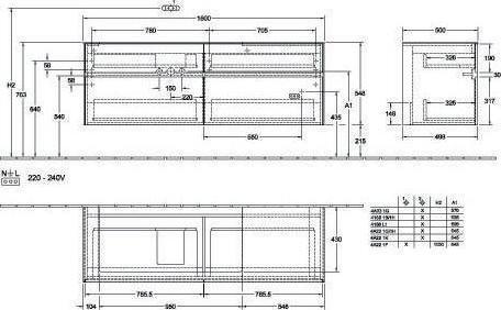 Produktbild Villeroy & Boch V&B Waschtischunterschrank COLLARO 1600x548x500mm m LED-B. Stone Oak (160 x 50 x 55 cm)
