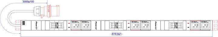 Immagine prodotto Bachmann IT PDU ALU 0HE 6x C19 6x interruttore CEE 3x32A rosso (12 x, IEC 320, 3 m)