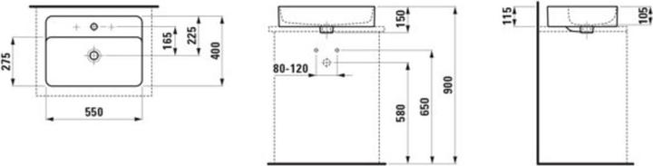 Actual product image Laufen VAL washbasin bowl, without tap hole, with overflow, 550x400mm, H812284 (650 mm, 190 mm)